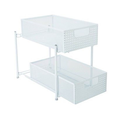 Two Tier Metal Mesh Heavy Duty Slide Out Drawer Basket Organizer White - Mind Reader