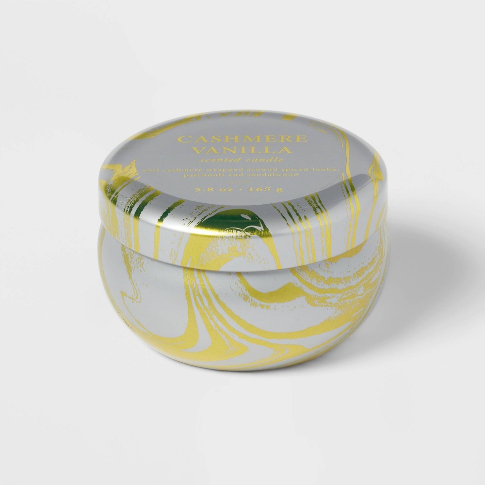 Marbled Tin Cashmere Vanilla Lidded Jar Candle Silver 5.8oz - Threshold™