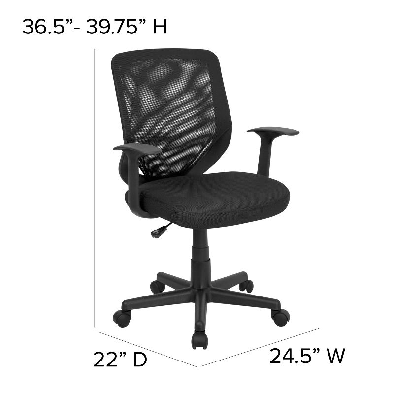 Emma and Oliver Mid-Back Black Mesh Tapered Back Swivel Task Office Chair with T-Arms, 4 of 11
