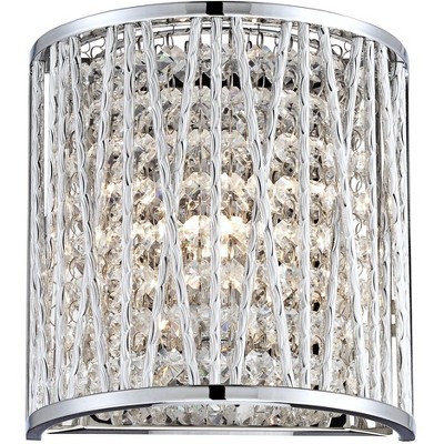 Possini Euro Design Woven Modern Wall Light Sconce Chrome Hardwired 7 1/2" High Fixture Crystal Accents Bedroom Bathroom Hallway