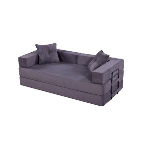 Foldable Corduroy Sleeper Sofa Bed with Square Pillow, Fixed-Shape Frame and Folding Mattress Design - 1 of 4