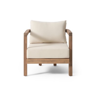 Infurnic Patio Dining Chairs Outdoor Wood Patio Club Patio Furniture Waterproof Cushions Deep Seating for Porch Garden, Beige, 26.5"*31.5"*35.25"