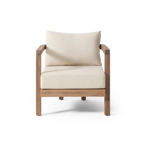 Infurnic Patio Dining Chairs Outdoor Wood Patio Club Patio Furniture Waterproof Cushions Deep Seating for Porch Garden, Beige, 26.5"*31.5"*35.25" - 1 of 4