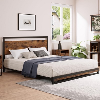 6/12 Inch Twin Metal Platform Bed Frame with Wooden Headboard and Footboard