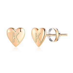 Turandoss 18K Gold Initial Heart Stud Earrings for Women Girls - S925 Sterling Silver Post Flat Back Earring Hypoallergenic, Christmas Gifts for Girls - 1 of 4