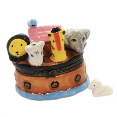 Hinged Trinket Box 2.25" Noah Ark Box Boat Elephant Giraffe Bird  -  Decorative Figurines