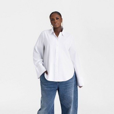KBB by KAHLANA Women's Long Sleeve 'The Convertible Sleeve Shirt' - White