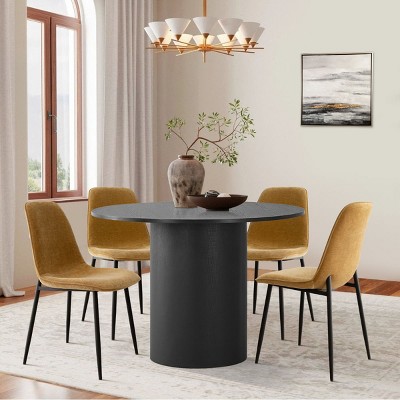 5-Piece 41.5" Dining Set for 4,Pedestal Black Round Dining Table with 4 Armless Dining Chair for Living Room,Dining Room,Farmhouse-Tanpinhause
