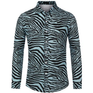 Lars Amadeus Men's Animal Print Button Down Long Sleeve Vintage Shirt - 1 of 4
