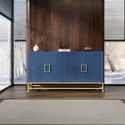 Whisen Retro Style Sideboard with Rectangular Metal Handles and Adjustable Shelves for Kitchen, Living Room and Dining Room