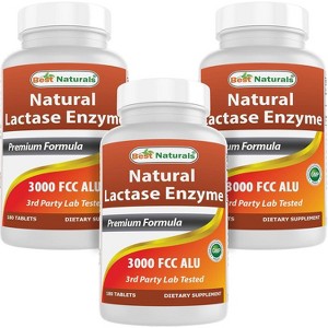 3 Pack Best Naturals Lactase Enzyme 3000 FCC 180 Tablets - 1 of 4