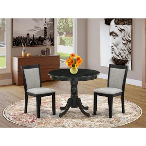 East West Furniture 3-Pc Dining Room Table Set Contains a Wooden Dining Table and 2 Shitake  Fabric Modern Dining Room Chairs -Black Finish - 1 of 4