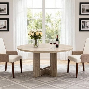 Round Dining Table for 4, 43.3 Inches Farmhouse Dining Table with Pedestal Base, Circle Kitchen Tables for Dining Room - 1 of 4