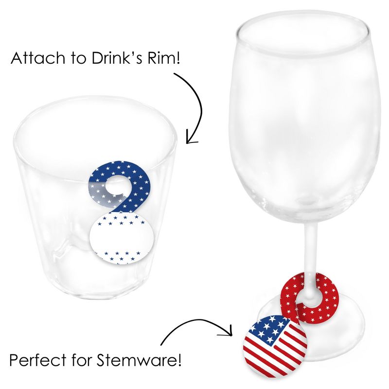 Big Dot of Happiness Stars & Stripes - Patriotic Party Paper Beverage Markers for Glasses - Drink Tags - Set of 24, 6 of 10