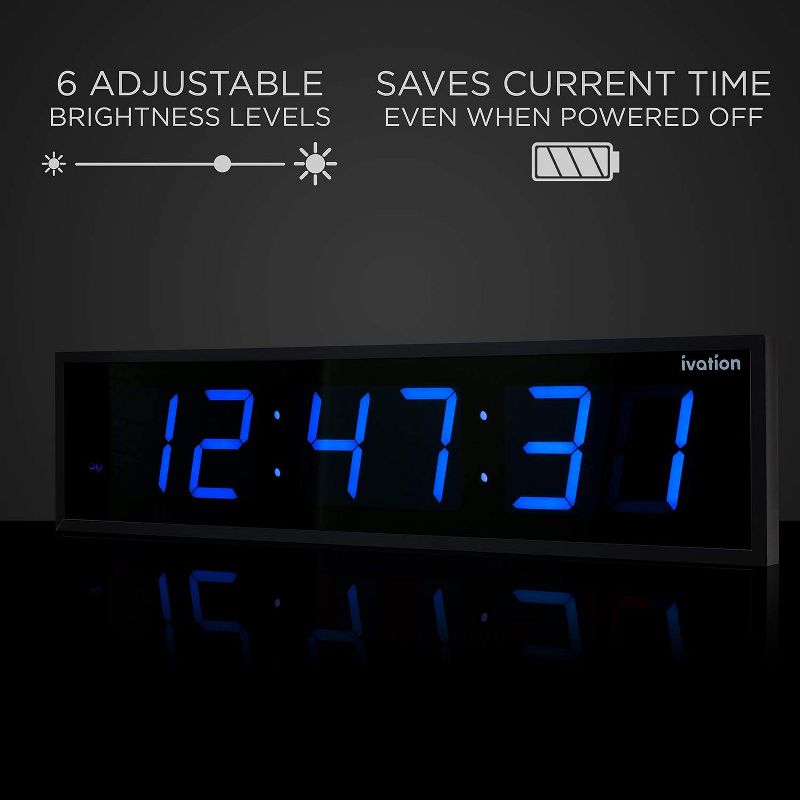Ivation Large Digital Wall Clock, LED Display with Timer, 4 of 7