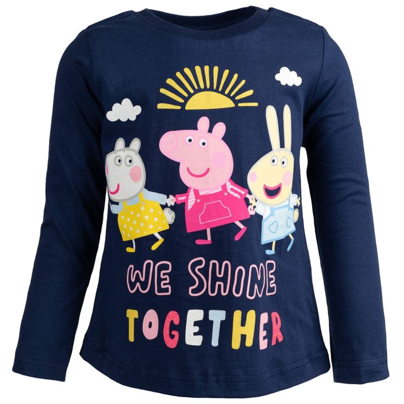 Peppa Pig 2 Pack Long Sleeve Graphic T-Shirts Navy Blue / Pink, 2 of 8