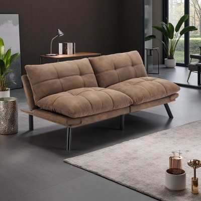 Leather-Look 2-Seater Convertible Sofa Bed with Adjustable Arm & Backrest