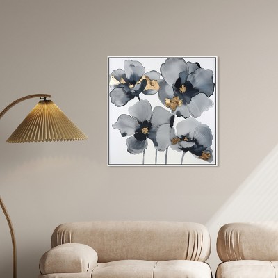 Art Remedy Drama Flora Gray and Gold Canvas Wall Art, 31" x 31"