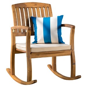 Selma Acacia Rocking Chair with Cushion: Weather-Resistant, Gentle Motion - Christopher Knight Home - 1 of 4