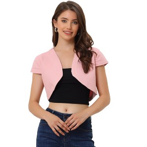 INSPIRE CHIC Women's Casual Cap Sleeve Open Front Crop Denim Shrugs - 1 of 4
