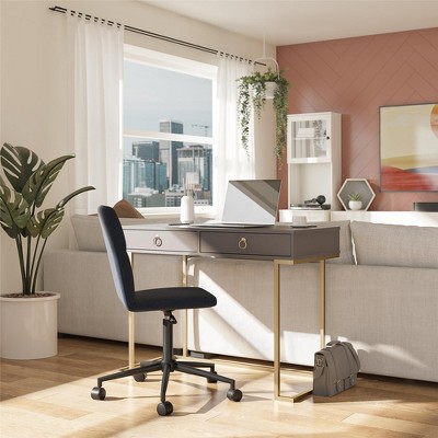 Graphite Gray and Gold Wireless Charging Writing Desk with Drawers
