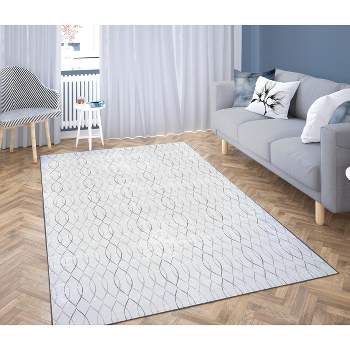 Deerlux Modern Living Room Area Rug with Nonslip Backing, Geometric Gray Wavies Pattern,  8 x 10 ft Large