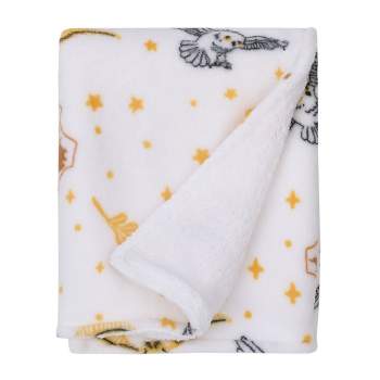 Warner Brothers Harry Potter White, Gold, and Tan Super Soft Cuddly Plush Baby Blanket