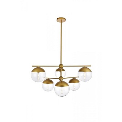 Elegant Lighting Eclipse 6 Lights Brass Pendant With Clear Glass
