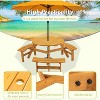 6 Person Round Picnic Table with Umbrella Hole, Outdoor Wooden Dining Set with 3 Built-in Benches, 1720lb Capacity for Garden/Patio - 3 of 4