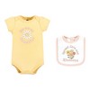Hudson Baby Infant Girls Cotton Sleep and Play, Bodysuit and Bandana Bib Set, Peace Love Flowers - 3 of 4