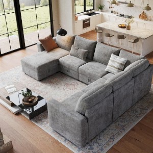 Modular Sectional Sofa with Storage, L-Shaped Cloud Couch with Ottoman, 4-Seater Chenille Sofa Bed with Hidden Compartments - 1 of 1