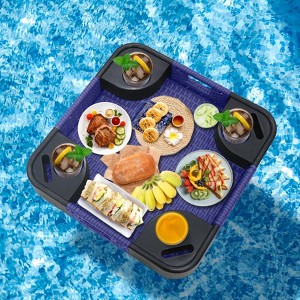 EAGLE PEAK Square Floating Tray for Pool and Hot Tub Wicker Serving Tray with Handles & Cup Large Floating Tray for Food & Drinks - 1 of 4