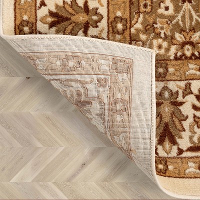 Ivory and Beige Rectangular Oriental Synthetic Area Rug