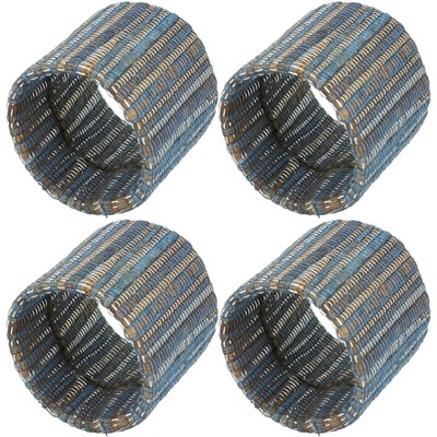 Blue-Grey Shimmering Woven Nubby Napkin Rings Set of 4