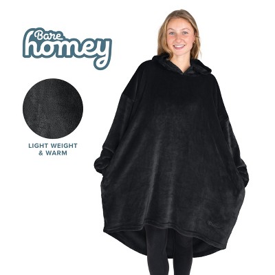 Black Microplush Hooded Wearable Blanket with Sleeves