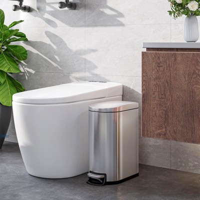 2.6 Gallon / 10 L Stainless Steel Bathroom Trash Can with Lid, Slim Waterproof Garbage Can for Bedroom, Small Step-on Metal Trash Bin ,