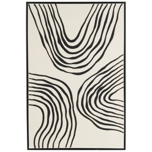 49"x33" Wooden Abstract Wavy Line Framed Wall Art with Black Wooden Frame Black - Olivia & May - 1 of 4
