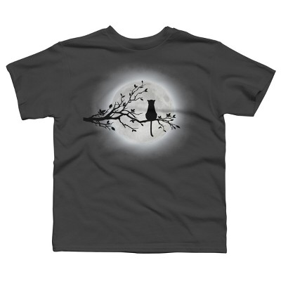 Boy's Design By Humans The Cat and The Moon By Maryedenoa T-Shirt