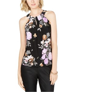 I.N.C International Concepts Womens Keyhole Floral Halter Top Shirt, Black, PL - 1 of 1
