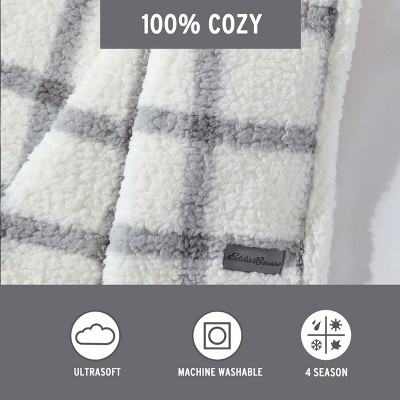 Gray and White Plaid Reversible Sherpa Throw Blanket