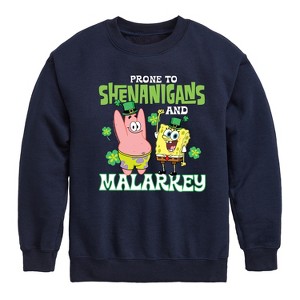 Boys' - SpongeBob Squarepants - Prone To Shenanigans And Malarkey Graphic Long Sleeve Fleece Sweatshirt - 1 of 4
