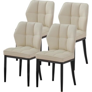 Bekrvio Mid Century Modern Dining Chairs, Upholstered Leather Armless Chairs with Checkered Pattern Back, for Kitchen & Dining Room - 1 of 4