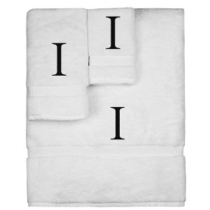 BC BARE COTTON Monogrammed Towel Set, Personalized Gift, Set of 3 - White - Black Block - 1 of 4