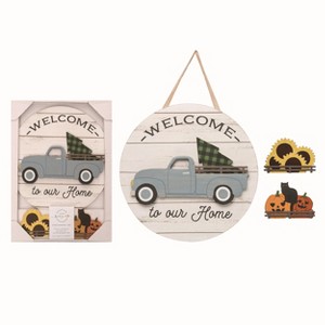 Transpac Wood Multicolor Christmas Dimensional Truck Welcome Sign Set of 4 - 1 of 2