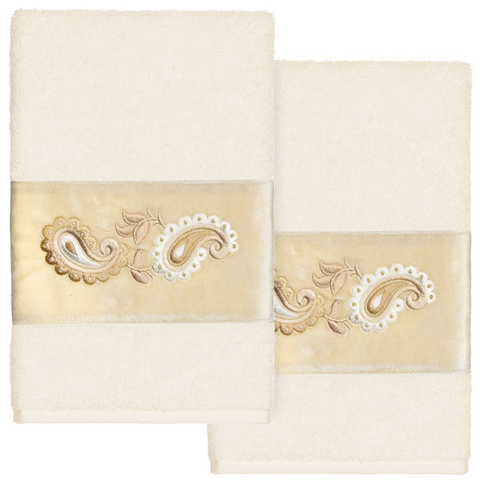 Photos - Towel 2pc Mackenzie Design Embellished Hand  Set Cream - Linum Home Textile