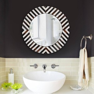 Howard Elliott 24" Julianna Round Beveled Wall Mirror with Black and White Horn and Shell Frame - 1 of 4