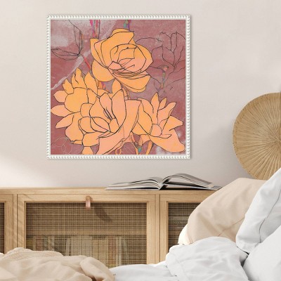 Abstract Pale Roses Peach and Mauve Canvas Wall Art with White Frame