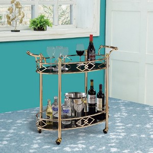 Royal Hampton Metal Framed Serving Cart with Tempered Glass Top and Open Bottom Shelf, Gold and Black - 1 of 4