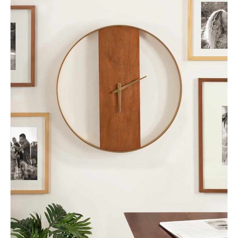 Kate and Laurel Ladd Round Metal Wall Clock, 24" Diameter, Walnut Brown and Gold, 6 of 9