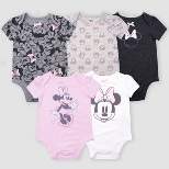 Baby Girls' 5pk Disney Minnie Mouse Short Sleeve Bodysuits - Gray/Pink/White